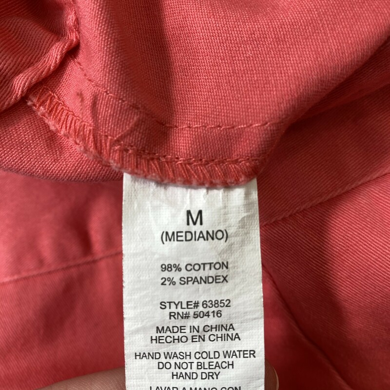 125-005 Manifesto, Coral, Size: Medium plain orange/pink shorts with zipper in the back 98% cotton 2% spandex  good