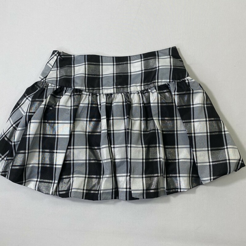 120-028 Justice, Black/gr, Size: 14 Kids short skirt w/ Black and grey plaid and rose on front