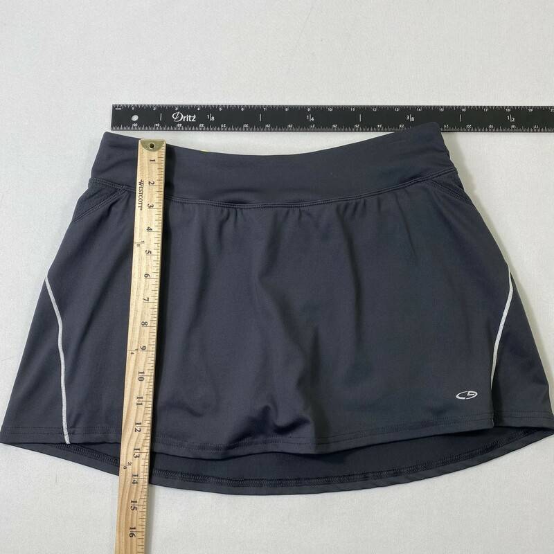 105-198 Champion, Grey, Size: Medium Over skirt 90% polyester 10% spandex neon yellow shorts liner. Inside pocket waist back