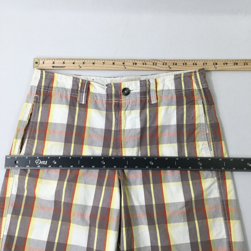 100-789 Mossimo Supply Co, Red Yell, Size: 32 plaid mens shorts 100% cotton  Good