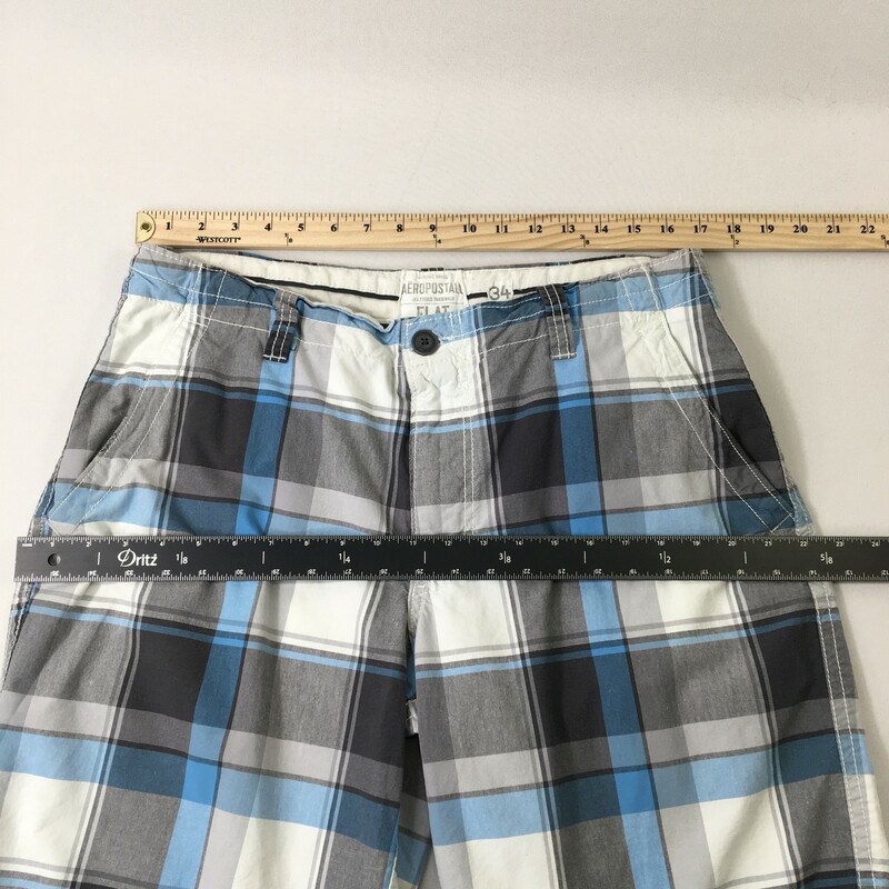 100-790 Aeropostle, Blue Whi, Size: 34 plaid mens shorts 100% cotton  Good