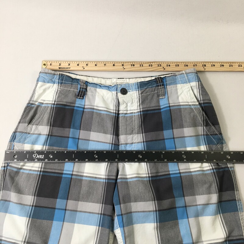 100-790 Aeropostle, Blue Whi, Size: 34 plaid mens shorts 100% cotton  Good