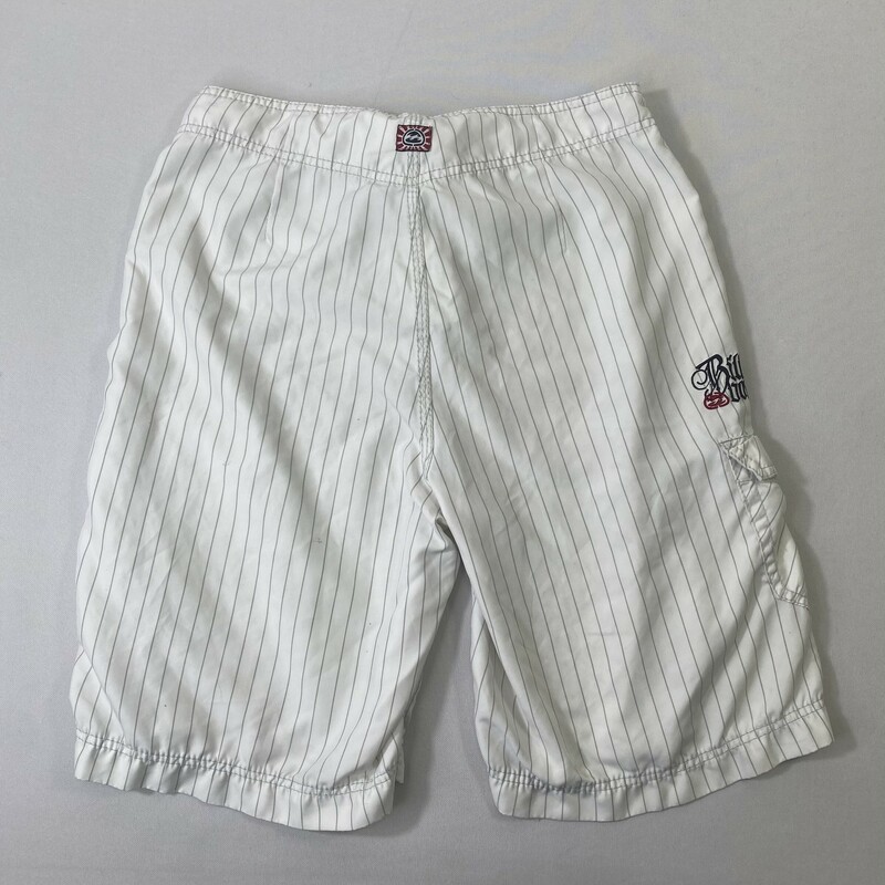 100-801 Billa Bong, White An, Size: 32 white shorts with grey stripes and pockets 100% polyester  good