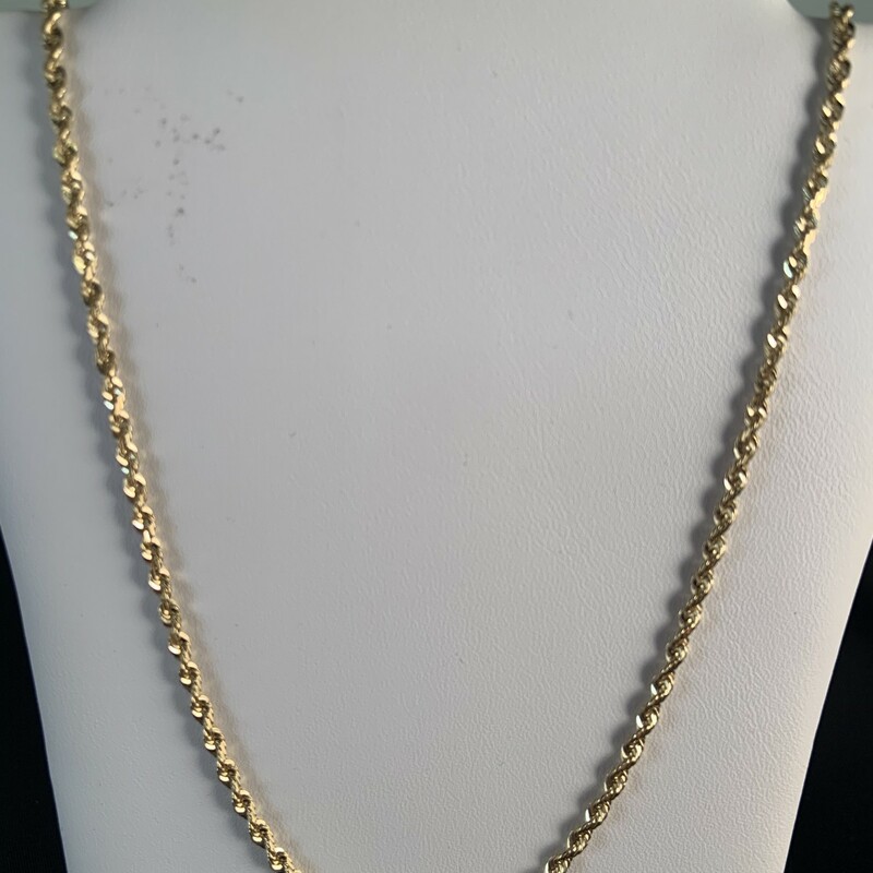 25\" Solid Rope Necklace<br />
2mm.  Lobster Clasp.<br />
Like New Condition<br />
14 Karat Yellow Gold<br />
$1190.