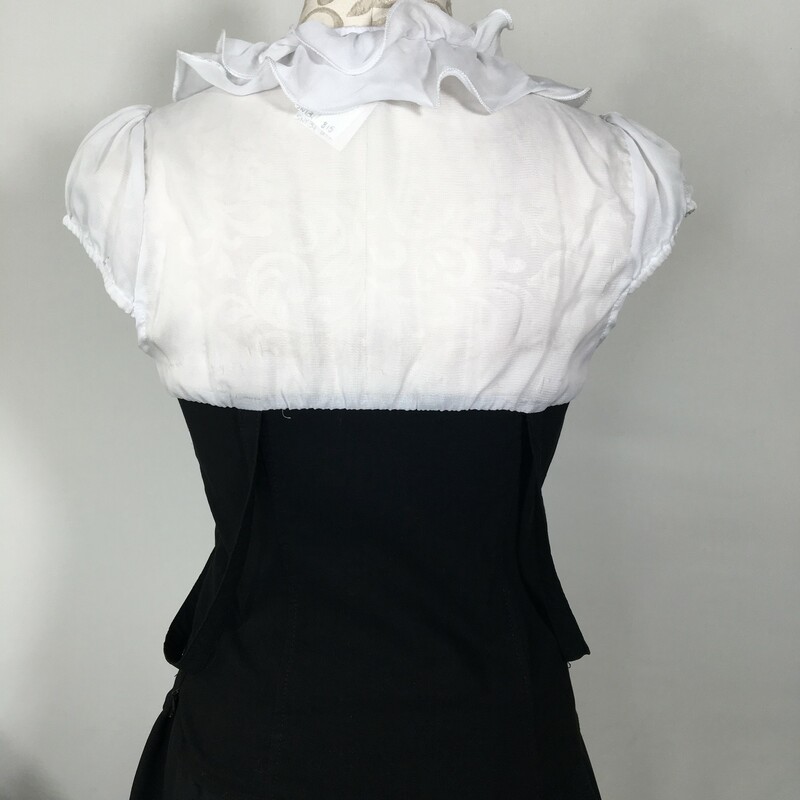 120-034 Oh Yes, Black/wh, Size: Large Black/white ruffled short sleeve Top rayon/polyester