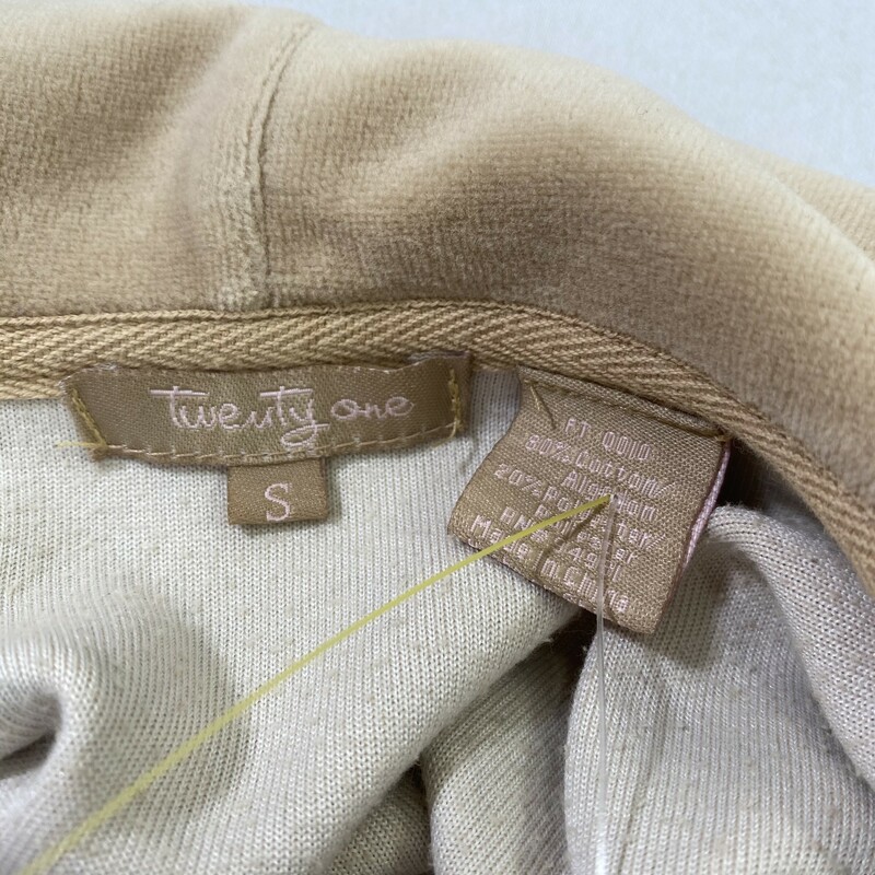 102-025 Twenty One, Beige, Size: Small Beige Velvet Zip Up Jacket 80% Cotton 20% Polyester
