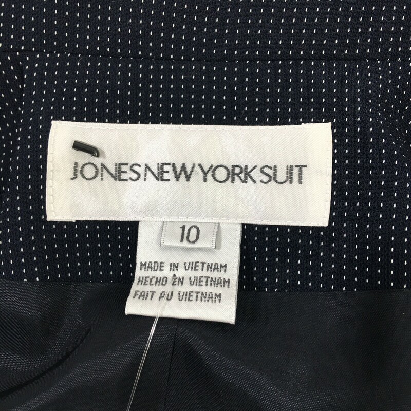 121-005 Jones New York Su, Black, Size: 10 Black blazer Skirt Set w/white dots polyesther/rayon  Good
