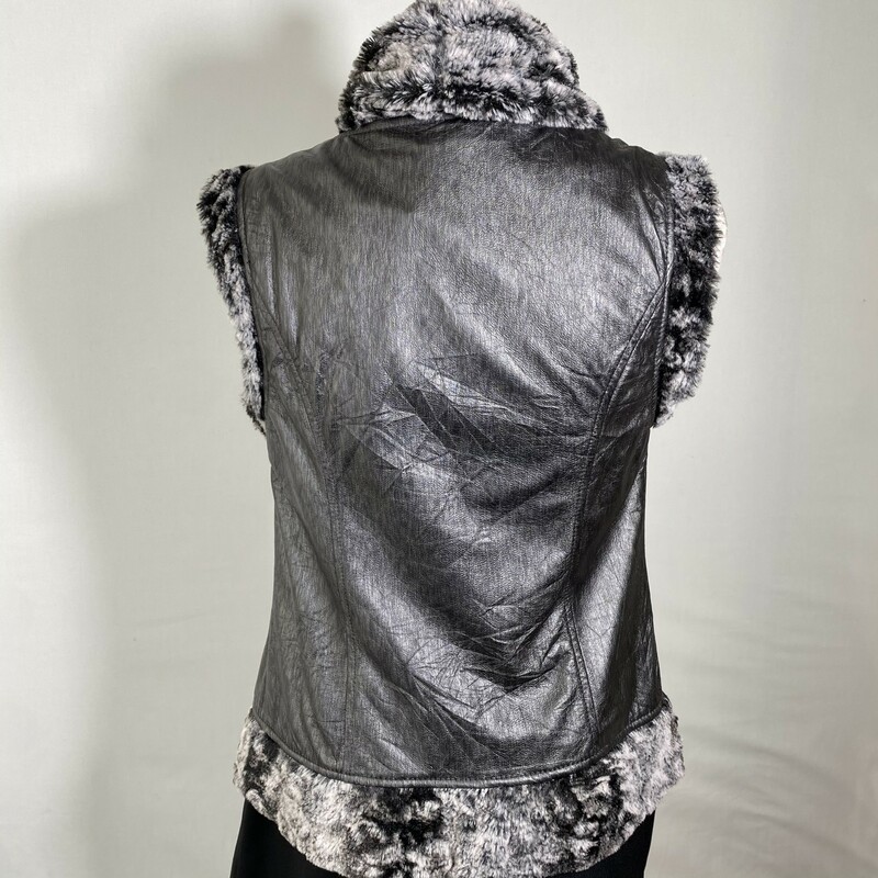 Joseph Ribkoff Fur Vest, Grey, Size: 4 100% polyester leather and fur vest