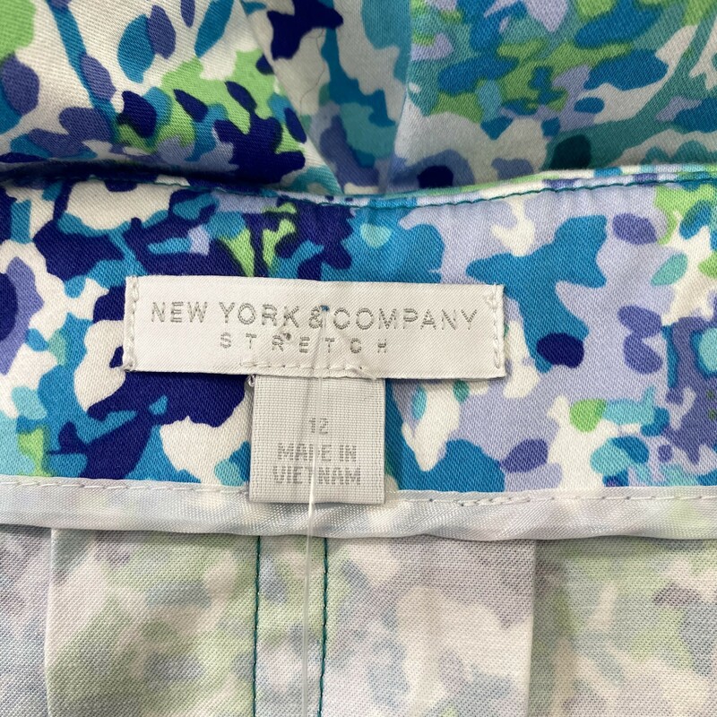 120-503 New York & Compan, Multicol, Size: 12 floral blue green and purple skirt 97% cotton 3% spandex  good