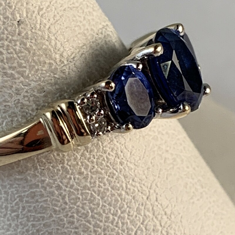 3 Oval Sapphires & 2 Diamond Ring<br />
10 Karat White Gold Band with Yellow Gold Bars.<br />
$790