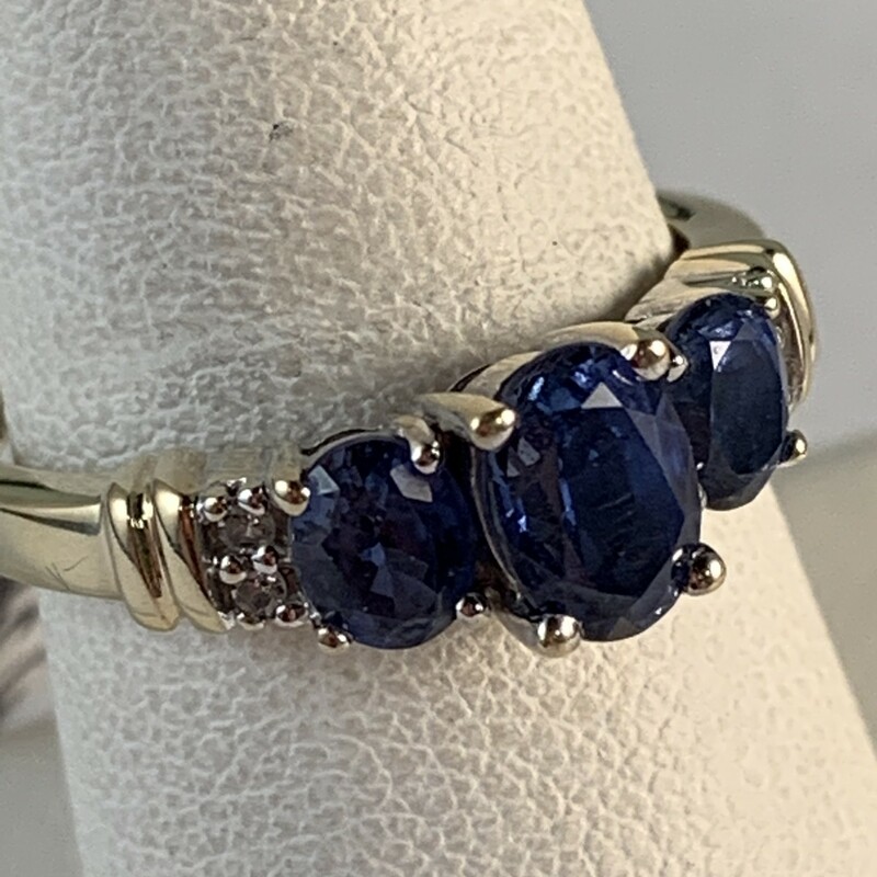 3 Oval Sapphires & 2 Diamond Ring
10 Karat White Gold Band with Yellow Gold Bars.
$790