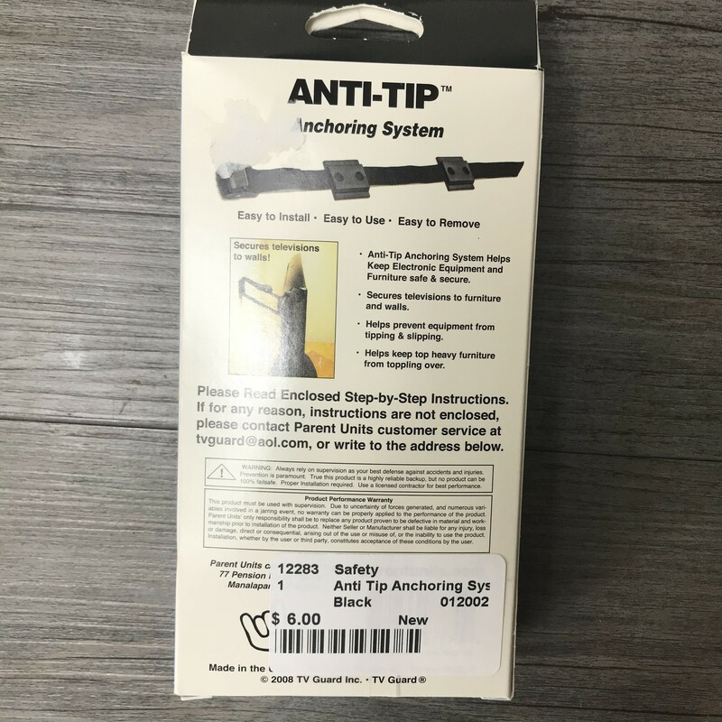 Anti Tip Anchoring System, Black, Size: New