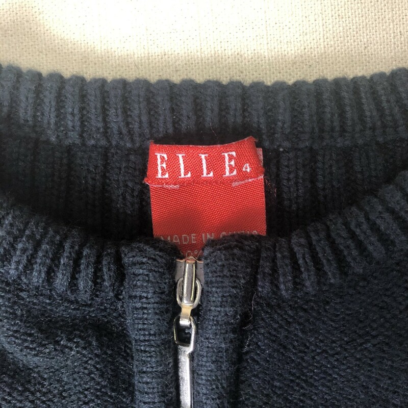 Elle Knit Zip Sweater, Black, Size: 4Y
