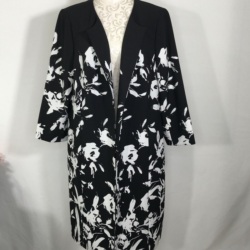 Nipon Boutique Floral Coa, Black, Size: 14 long black and white floral long coat