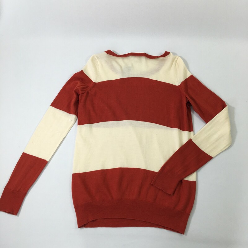 Banana Republic Striped, Orange, Size: Medium 100% merino wool cream and burnt orange striped sweater with 2 buttons on shoulder