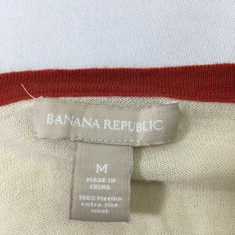 Banana Republic Striped, Orange, Size: Medium 100% merino wool cream and burnt orange striped sweater with 2 buttons on shoulder