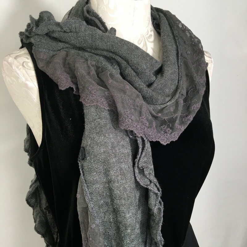 Lace Ruffled Scarf, Grey, Size: Scarves