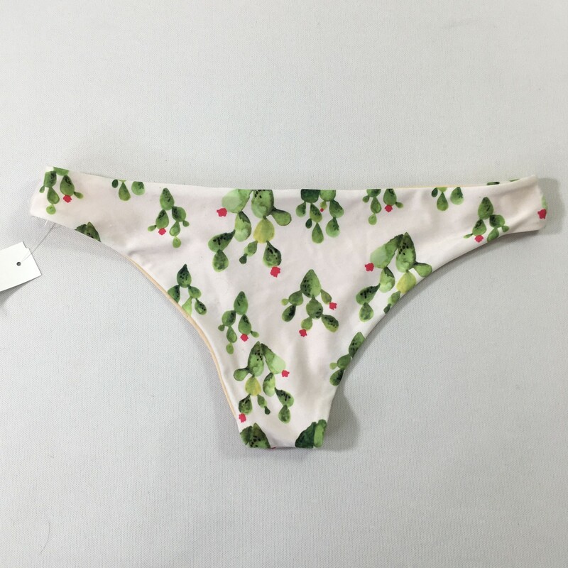 Cactus Patterned Bikini bottom, White with cactus print, Size: Medium 82% polyamid 18% elasthane