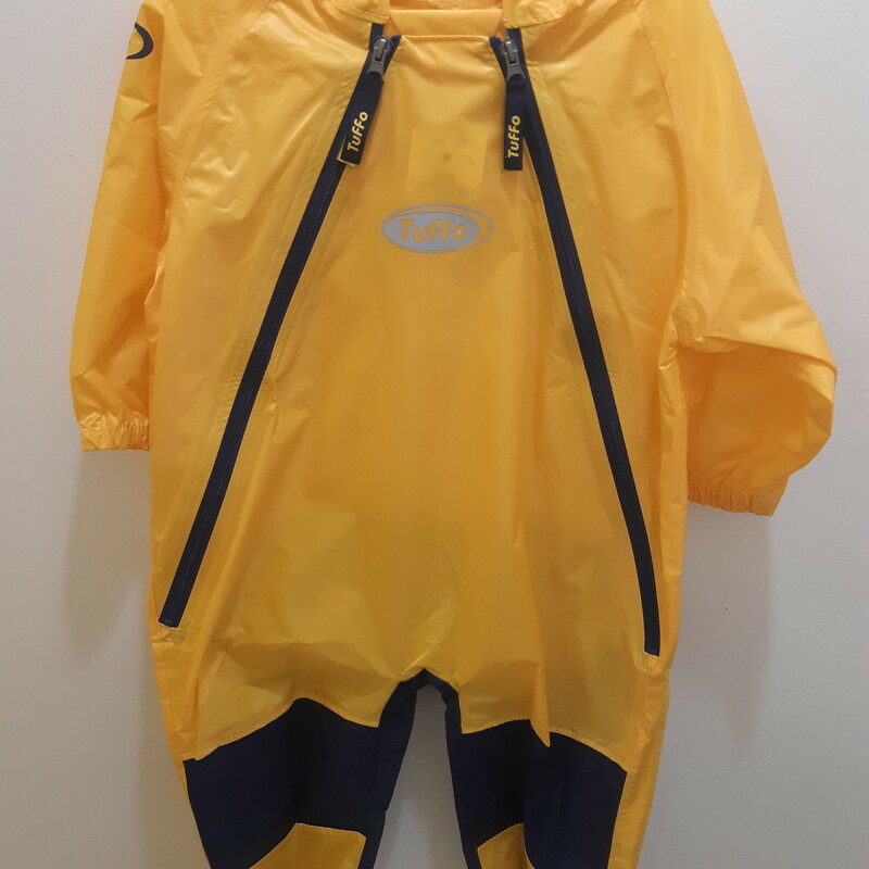 Rainsuit Yellow, 5t, Size: Rainwear

These unique waterproof coveralls by Tuffo offer toddlers full-body coverage and protection from the rain and elements. Features: Generous fit allows for layering of clothing and easy movement Dual front zippers for quick, on-the-go changes Reinforced with extra-heavyweight nylon for seat and knees Elasticized hood with brim to shed water.