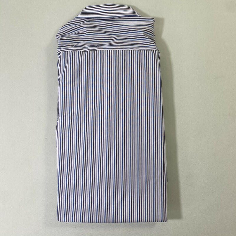 125-081 Isaac Mizrahi, Purple, Size: 15 1/2
purple blue and white striped mens butto up shirt 100% cotton  good