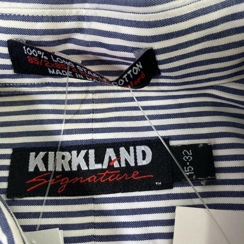 114-007 Kirkland, Blue And, Size: 15-32<br />
Blue Pinstriped Button-Up 100% Long Staple Cotton