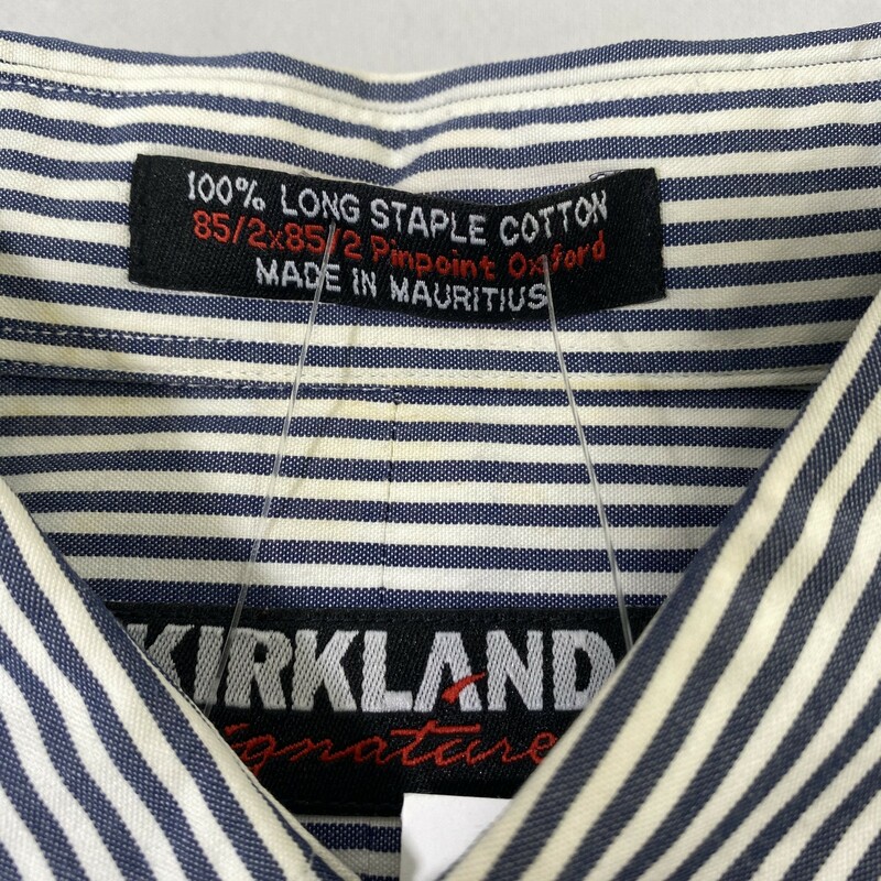 114-007 Kirkland, Blue And, Size: 15-32<br />
Blue Pinstriped Button-Up 100% Long Staple Cotton