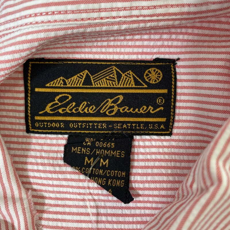 114-087 Eddie Bauer, Pink Whi, Size: Medium pink striped long sleeve mens button-up shirt 100% cotton