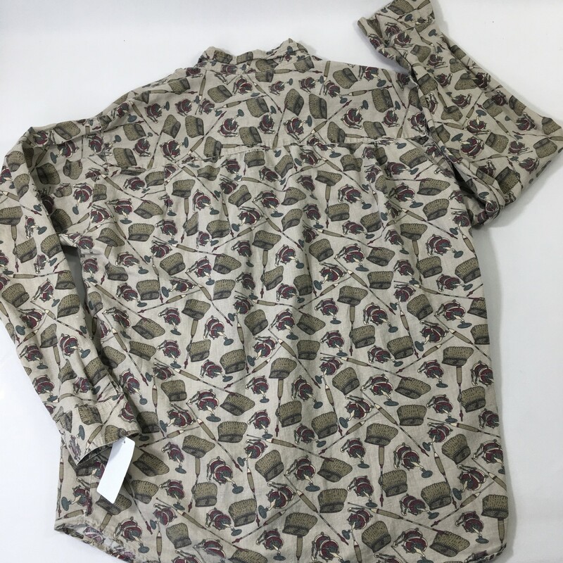 102-351 Bugle Boy Company, Brown, Size: Medium Brown button up shirt w/ print Ramie/cotton