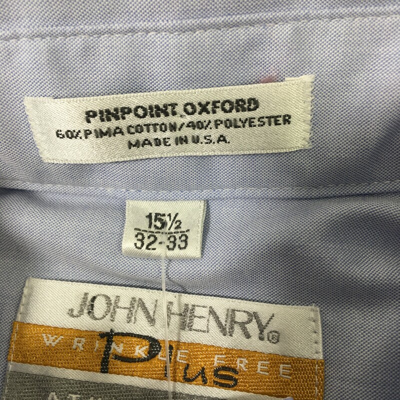 114-003 John Henry, Blue, Size: 15 1/2 - 3 Light Blue Button-Up 60% Cotton 40% Polyester