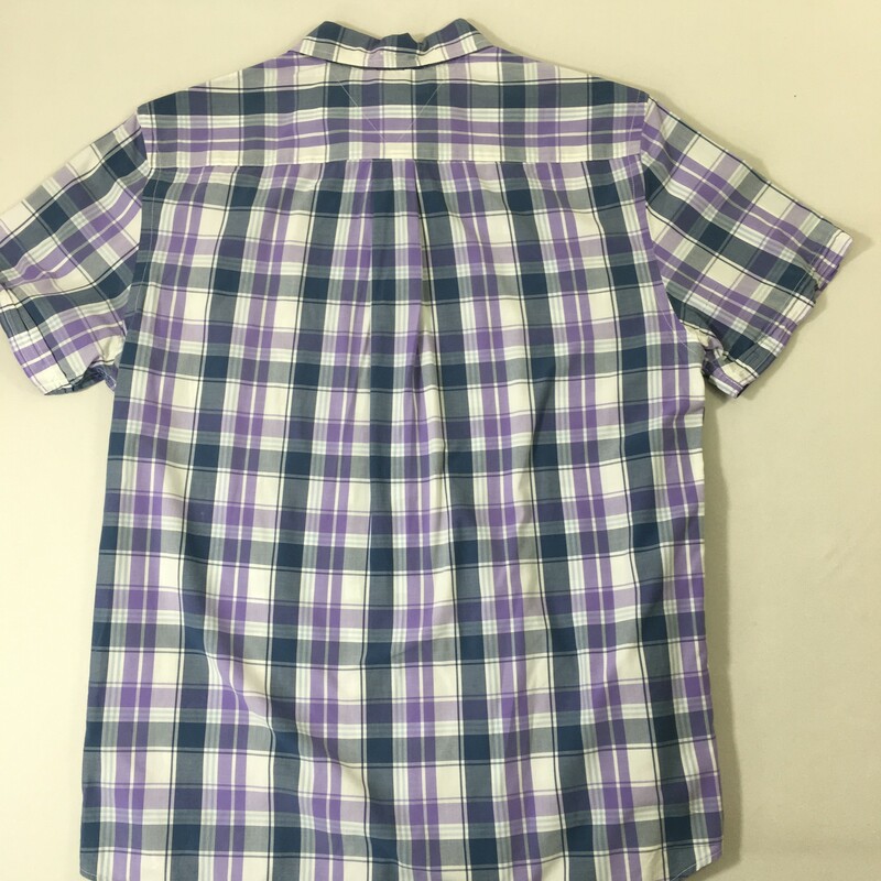 114-012 Tommy Hilfiger, Purple, Size: Medium Purple Plaid Short Sleeve Button-Up 100% cotton