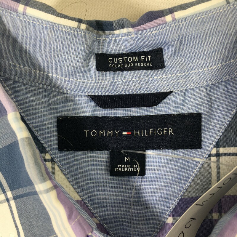 114-012 Tommy Hilfiger, Purple, Size: Medium Purple Plaid Short Sleeve Button-Up 100% cotton