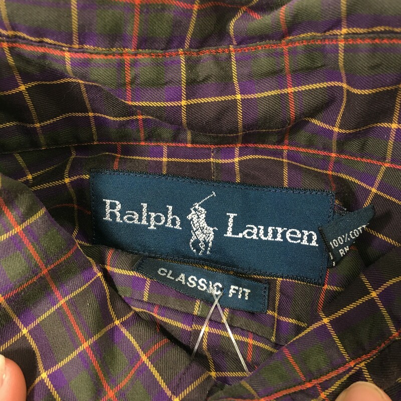 114-008 Ralph Lauren, Plaid  C, Size: Medium Dark Plaid Button-Up 100% Cotton