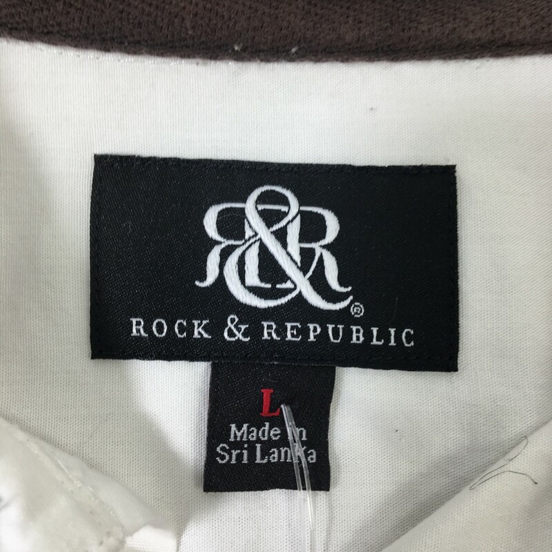 120-074 Rock & Republic, White, Size: Large mens white button-up top cotton/lycra