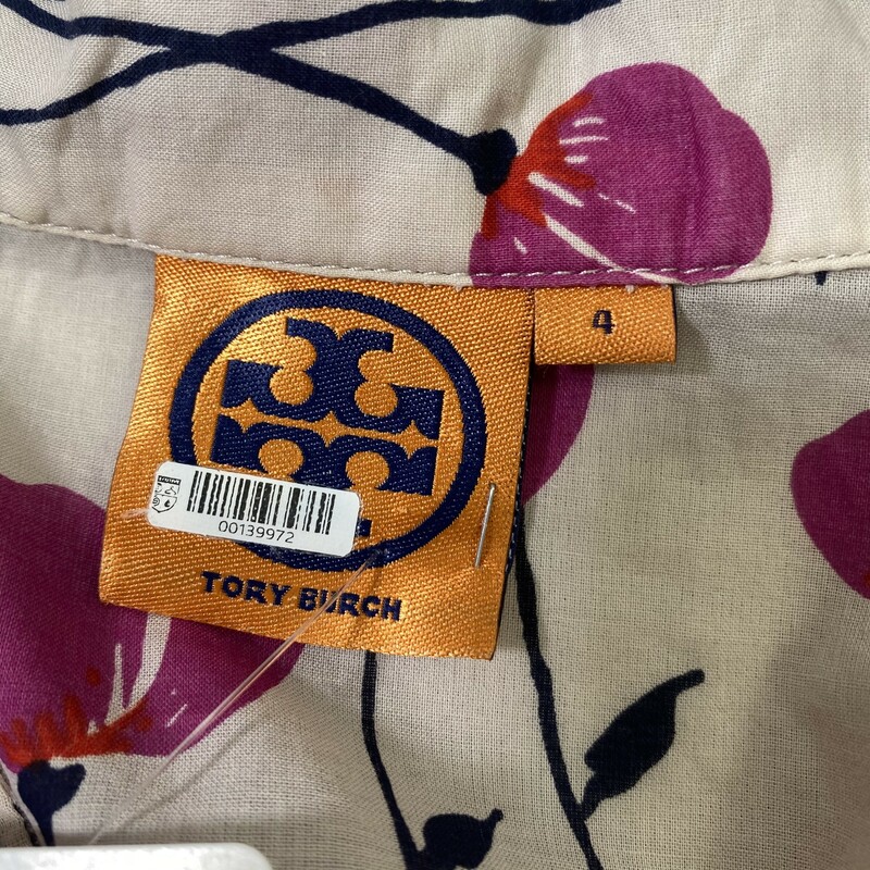 110-055 Tory Burch, Patterne, Size: 4 Flowy Patterned Long Sleeve Shirt -  Good