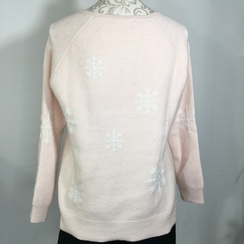 Loft Snowflake Sweater, Pink, Size: Medium petite 72% cotton 16% polyester 3% wool 2% spandex