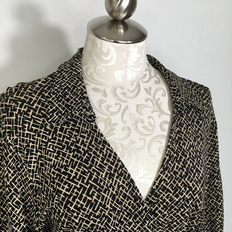 120-421 Talbots, Black An, Size: XL black and tan patterned wrap shirt 95% rayon 5% spandex  good