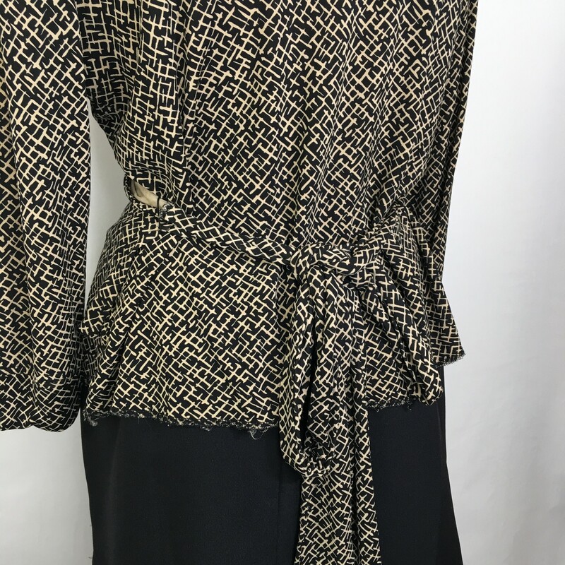 120-421 Talbots, Black An, Size: XL black and tan patterned wrap shirt 95% rayon 5% spandex  good