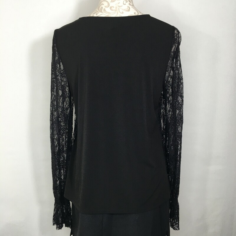 Cupio Lace Overlay Shirt, Black, Size: Large