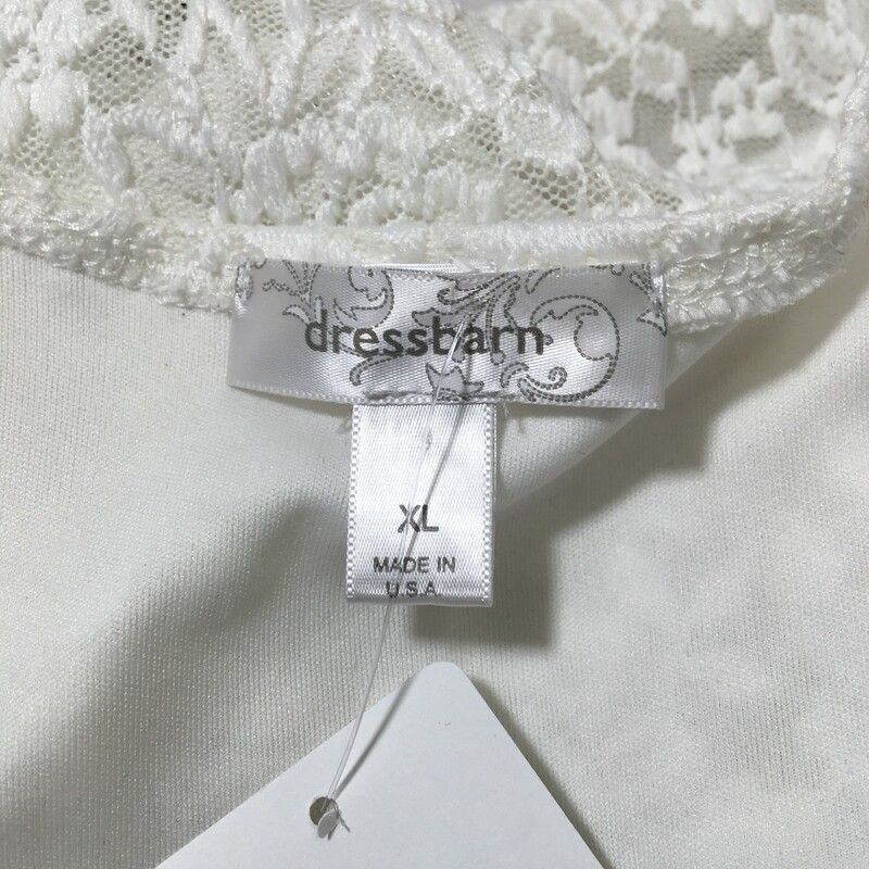 120-386 Dress Barn, White, Size: XL short sleeve white lace square neck blouse 60% polyester 37% nylon 3% spandex  good