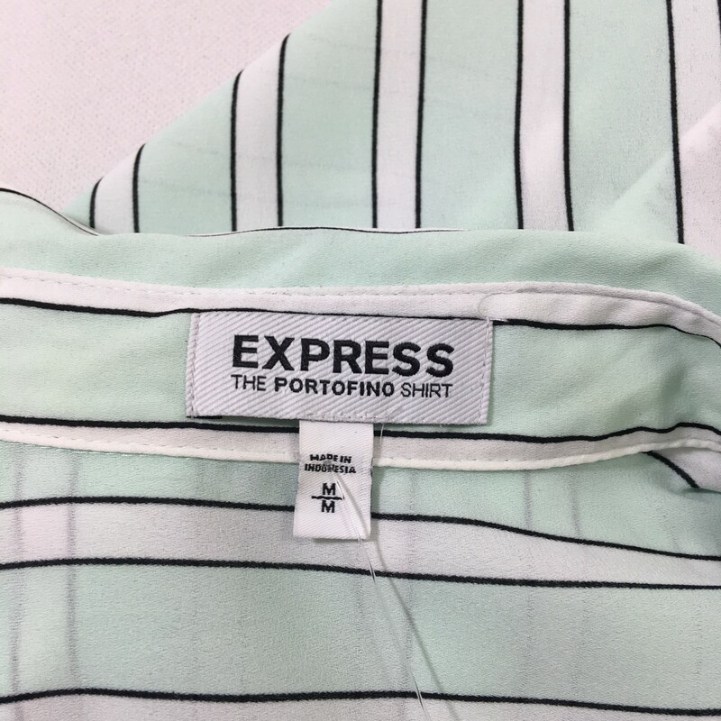 Express Button Up Striped, Green, Size: Medium