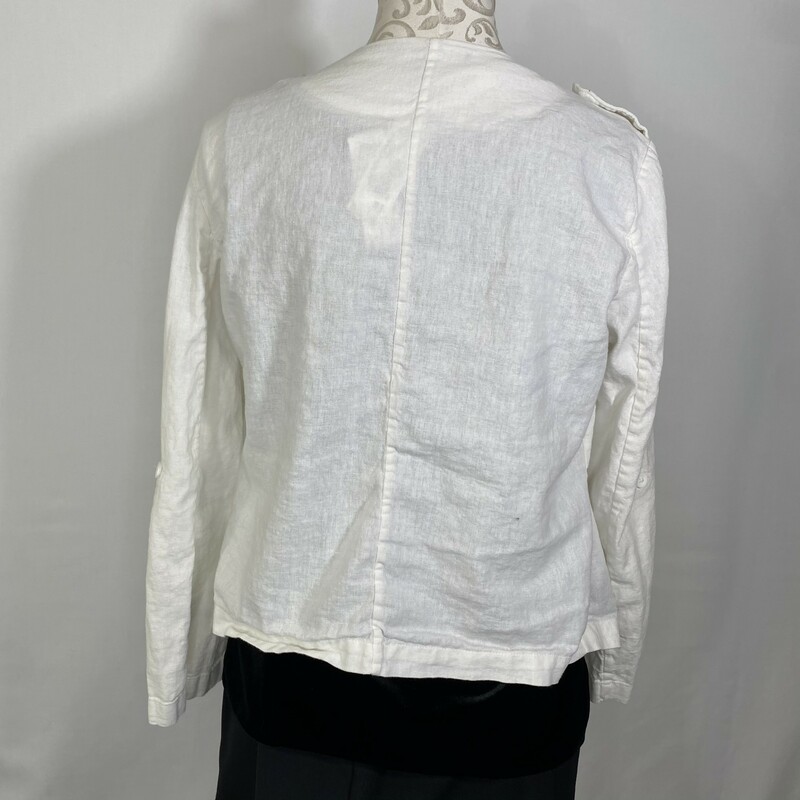 Revamped Linen Cardigan, White, Size: Medium button on sleeves 52% linen 48% rayon