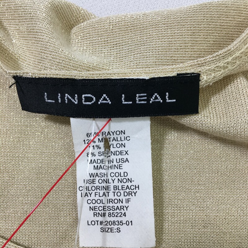 107-081 Linda Leal, Gold Bei, Size: Small Gold Sparkly Round Neck Tank Top rayon/nylon/spandex