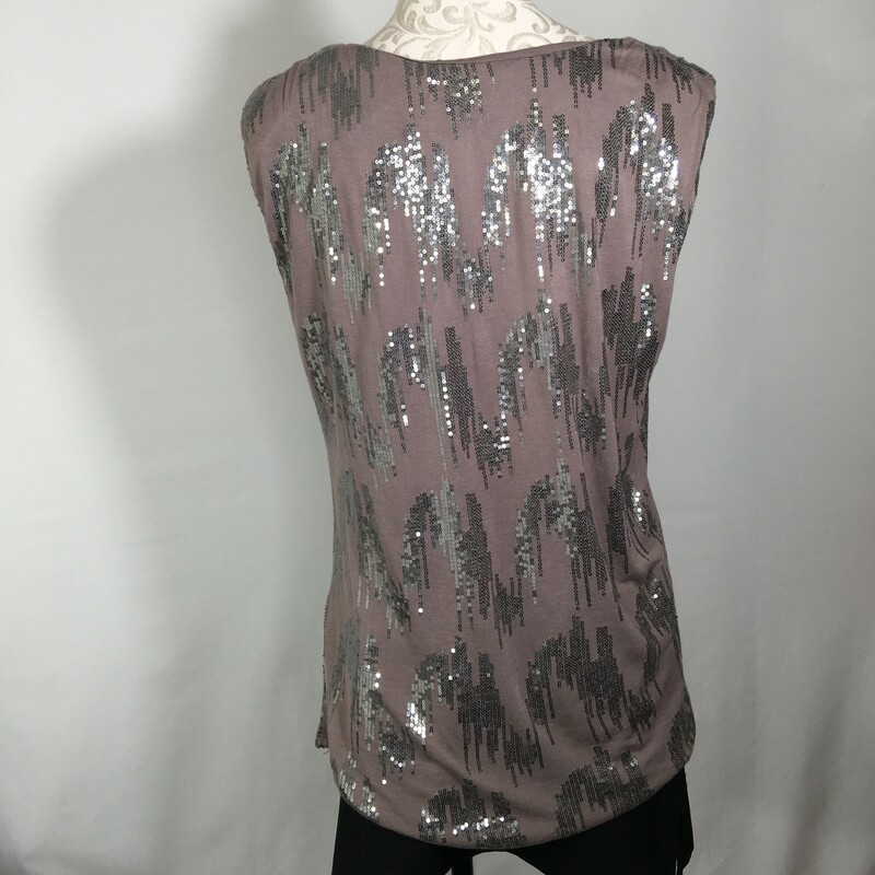 120-380 Velvet, Grey, Size: Medium grey tank top with thick straps and sequin patterns  100% rayon  good