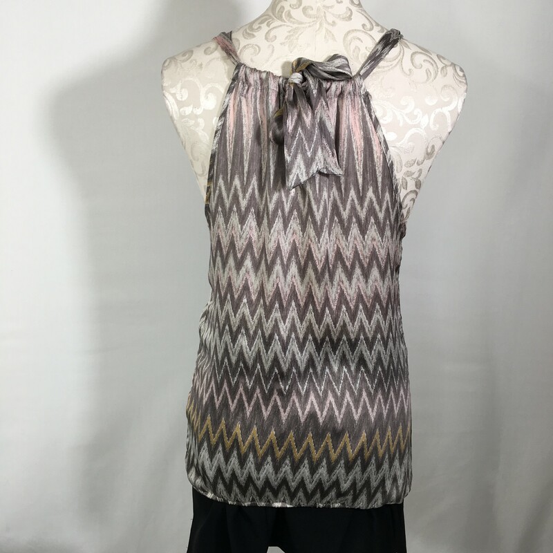 125-058 Heartsoul, Grey, Size: XS grey white pink and yellow patterned tank top 100% polyester  good