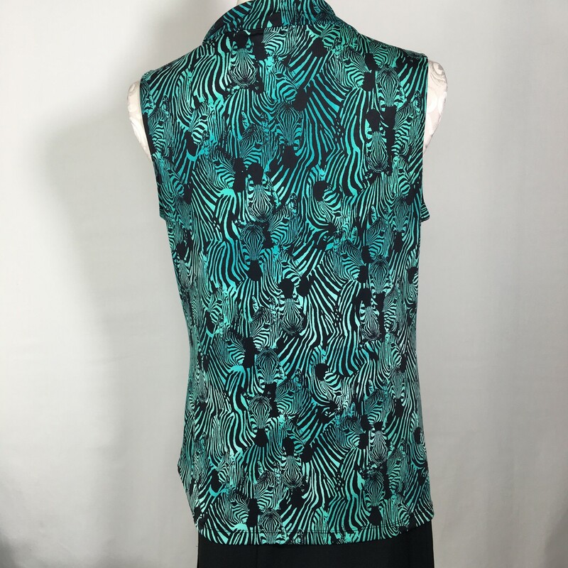120-383 Worthington, Teal And, Size: Large cowl neck tank top with zebra pattern 94% polyester 6% spandex  good