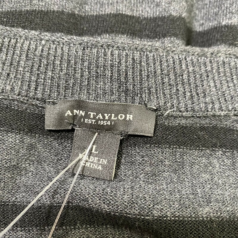 111-017 Ann Taylor, Grey  Bl, Size: Large grey and black striped shirt