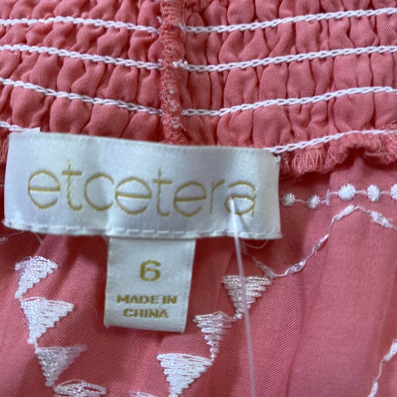 100-052 Etcetera Embroide, Pink, Size: 6 embroidered off the shoulder smocked top