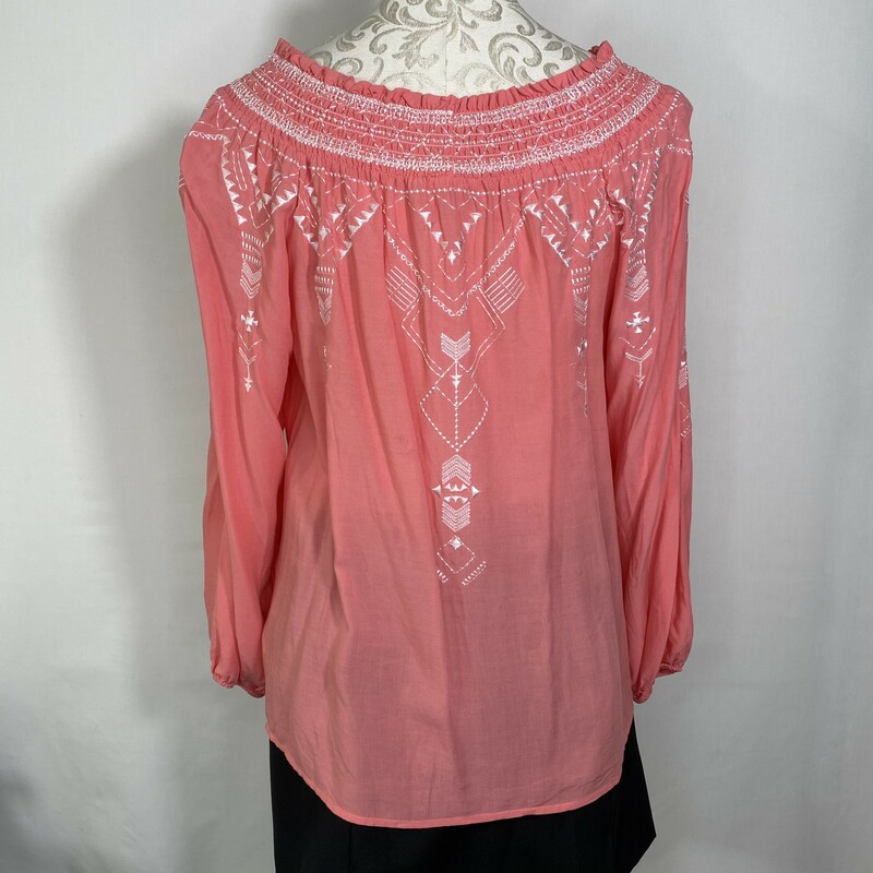 100-052 Etcetera Embroide, Pink, Size: 6 embroidered off the shoulder smocked top