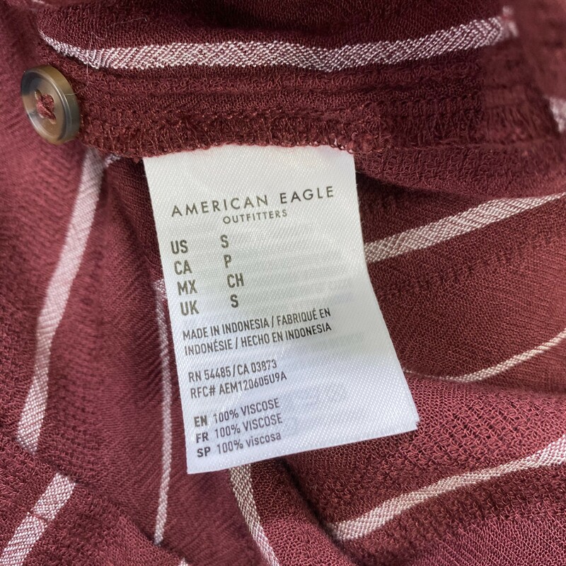 113-041 American Eagle, Maroon A, Size: Small Maroon and White Striped Flowy Button-Up 100% Viscose  New
