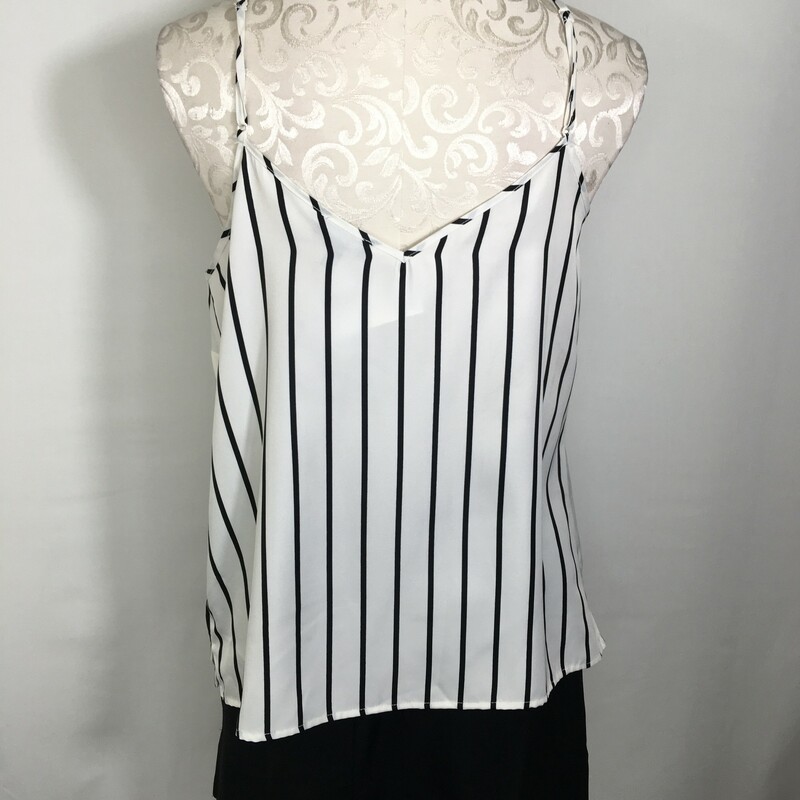 105-014 The Limited, White  B, Size: Large black and white striped sleeveless tank 100% polyesther